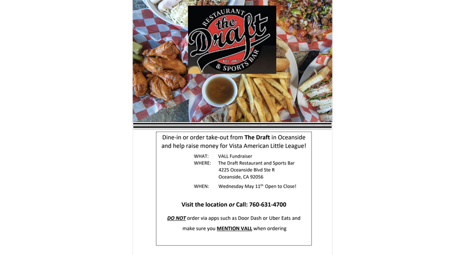 DINE OUT FUNDRAISER - Wed, 5/11/22 - OPEN TO CLOSE