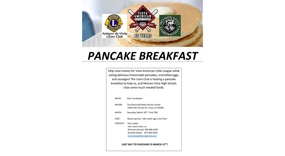 PANCAKE BREAKFAST - March 18th